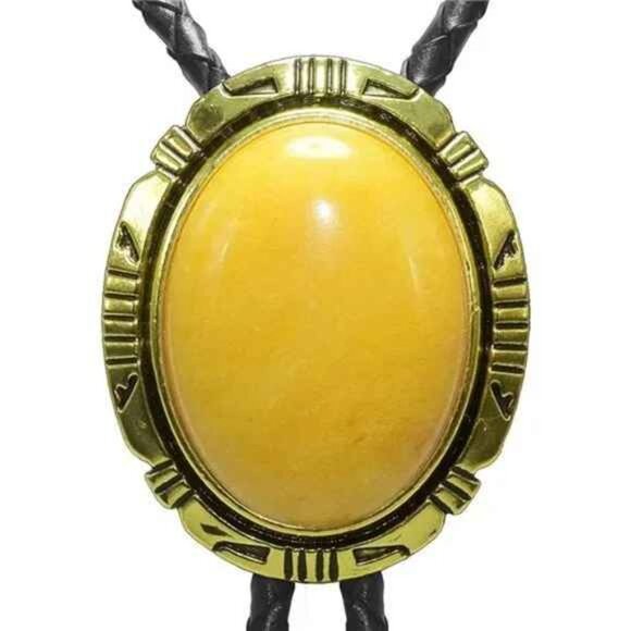 BOLO Tie Natural Colors Stone Western Celtic Yellow Stone Golden - Picture 6 of 6